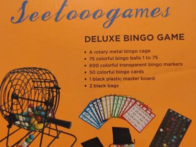 New! Seetoookgames Deluxe Bingo Game Set with Rotary Metal Cage and Cards