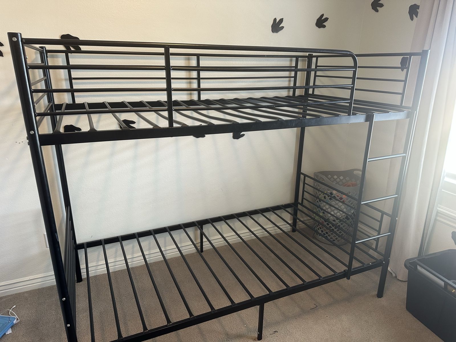 Metal Bunk Bed Frame Twin over Twin with Integrated Ladder - Black