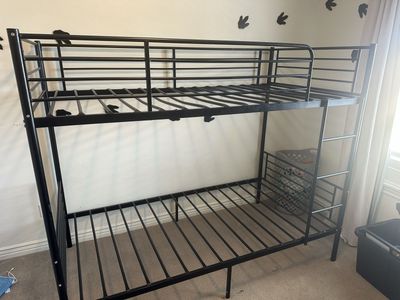 Metal Bunk Bed Frame Twin over Twin with Integrated Ladder - Black