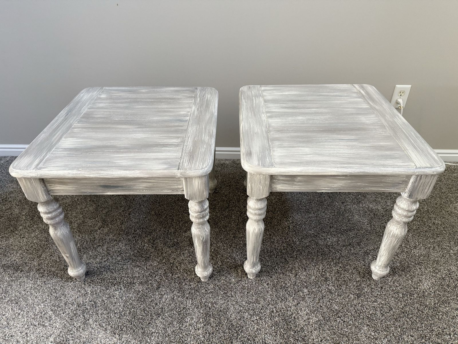 Shabby Chic Farmhouse End Tables (Set of 2) Distressed Gray Nightstands Side Tables