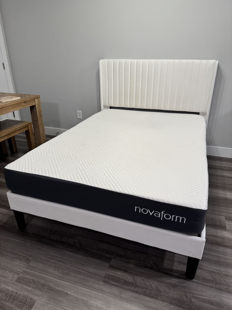 Full Size White Bedframe & Costco Gel Mattress