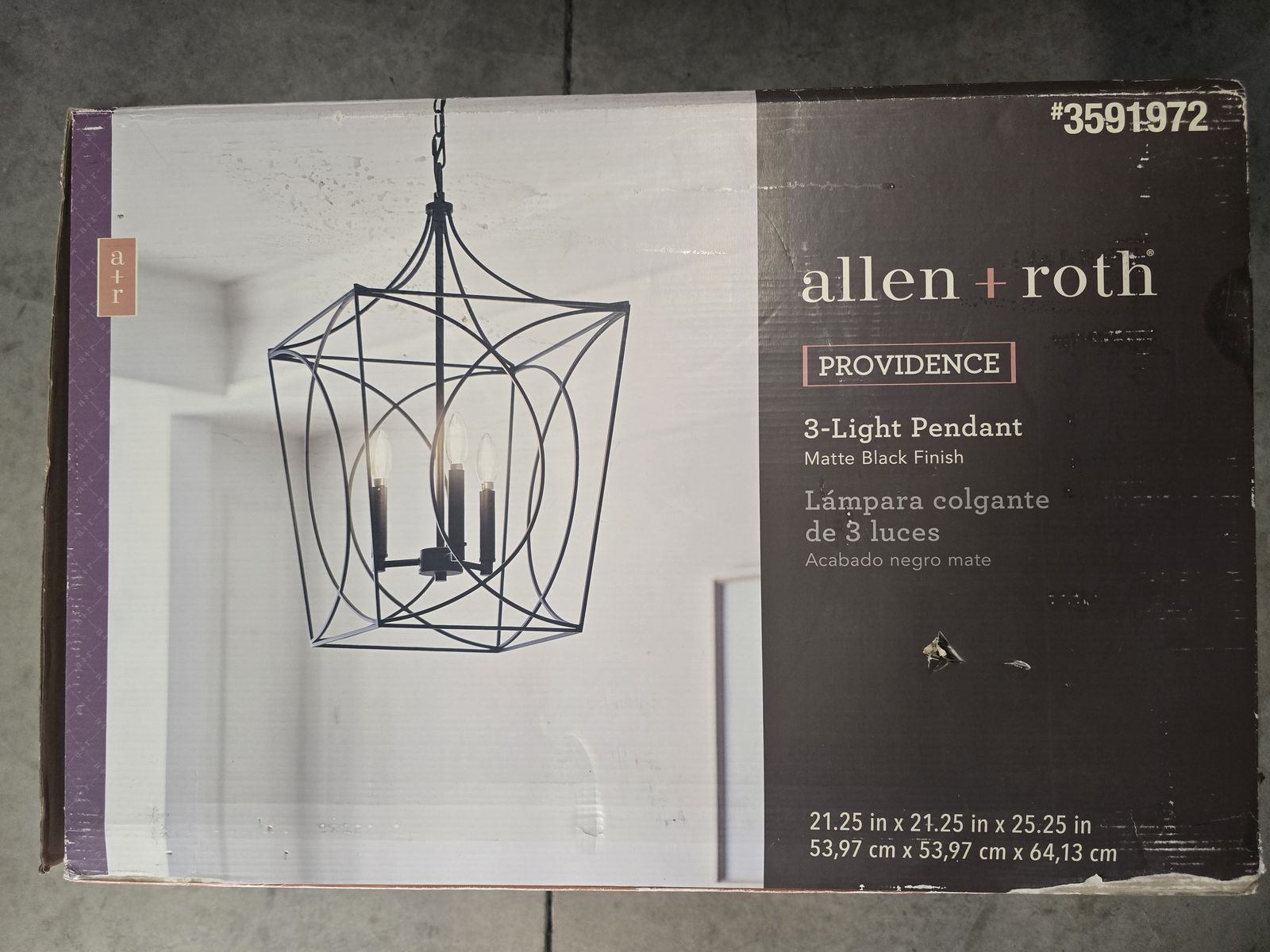 Allen + Roth Providence 3-Light Pendant 21.25" Matte Black New #3591972