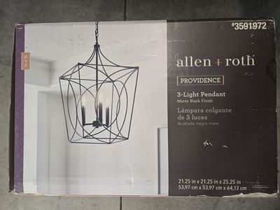 Allen + Roth Providence 3-Light Pendant 21.25" Matte Black New #3591972