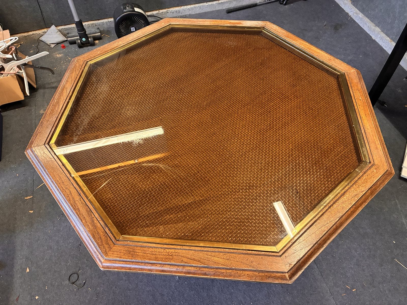 Rattan/glass top table
