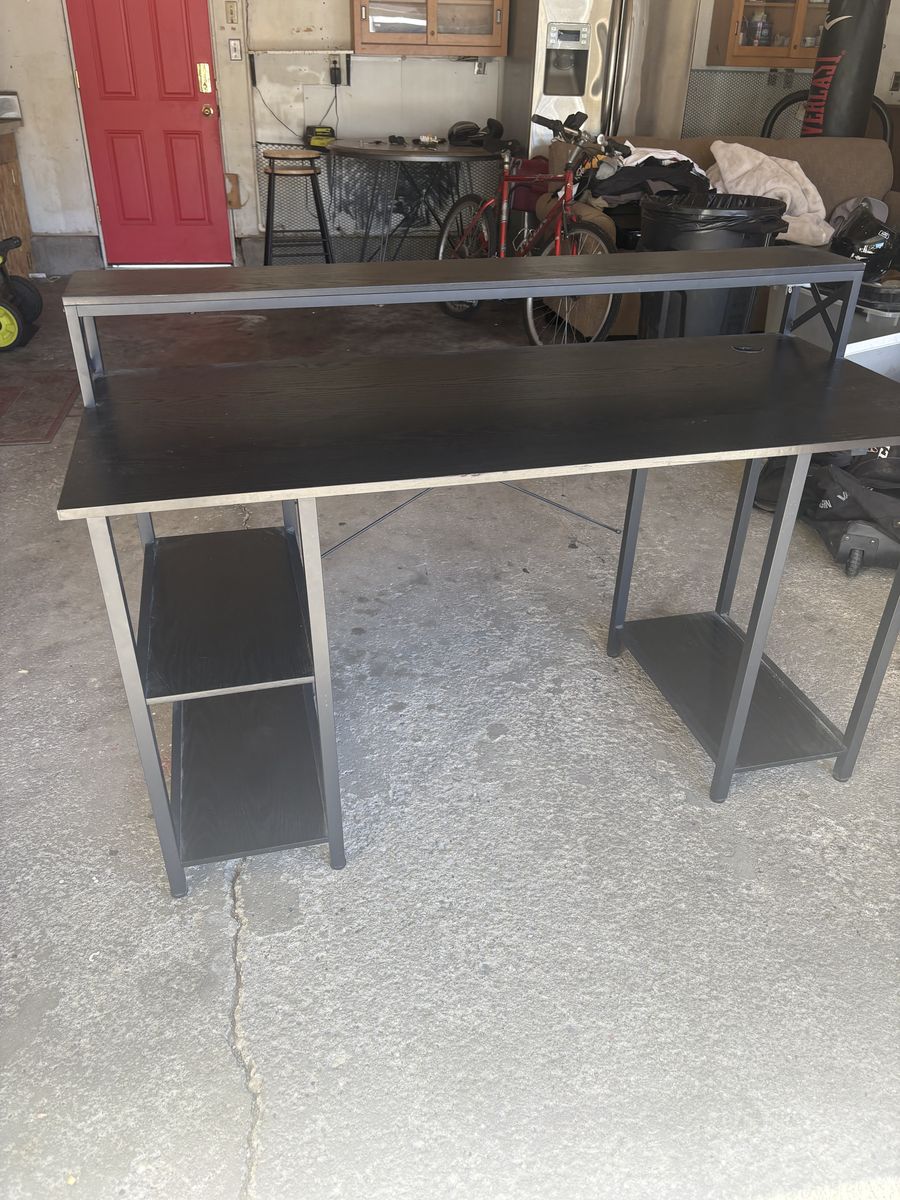 Black Desk With Monitor Stand
