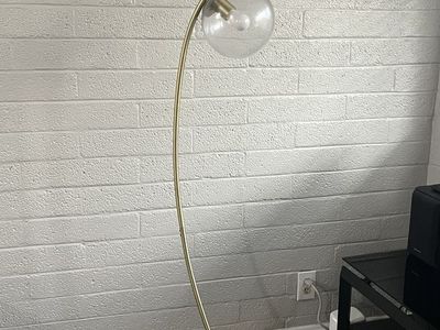 Modern Gold Arc Floor Lamp with Clear Glass Globe Shade - Stylish Lighting Fixture