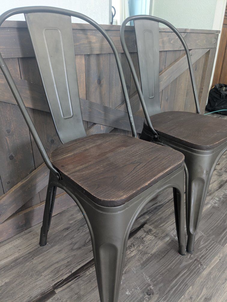 Two Metal and Wood Chairs