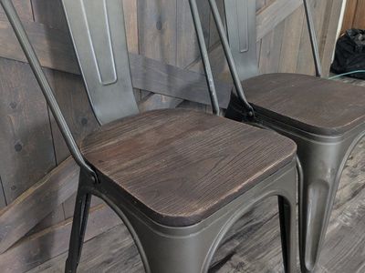 Two Metal and Wood Chairs