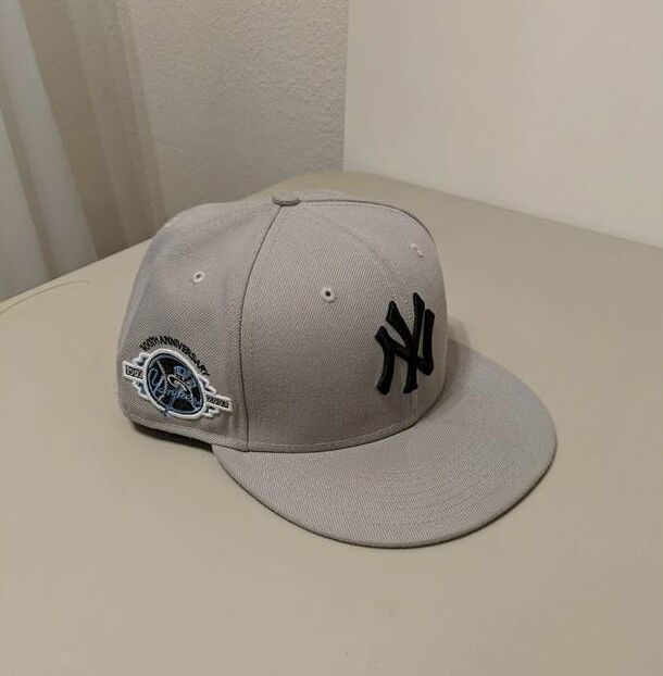 new era NY Yankees gray 100th anniversary sky blue fitted hat