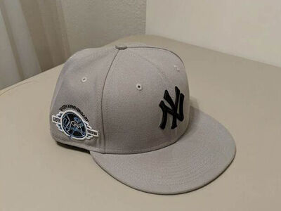 new era NY Yankees gray 100th anniversary sky blue fitted hat