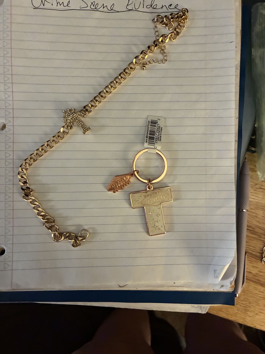 Gold-tone Chain Bracelet with Crystal 'T' Charm & Las Vegas Keychain
