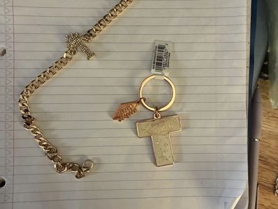 Gold-tone Chain Bracelet with Crystal 'T' Charm & Las Vegas Keychain