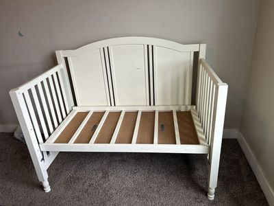 White Wood Baby Crib Frame (toddler daybed)- Versatile Nursery Furniture