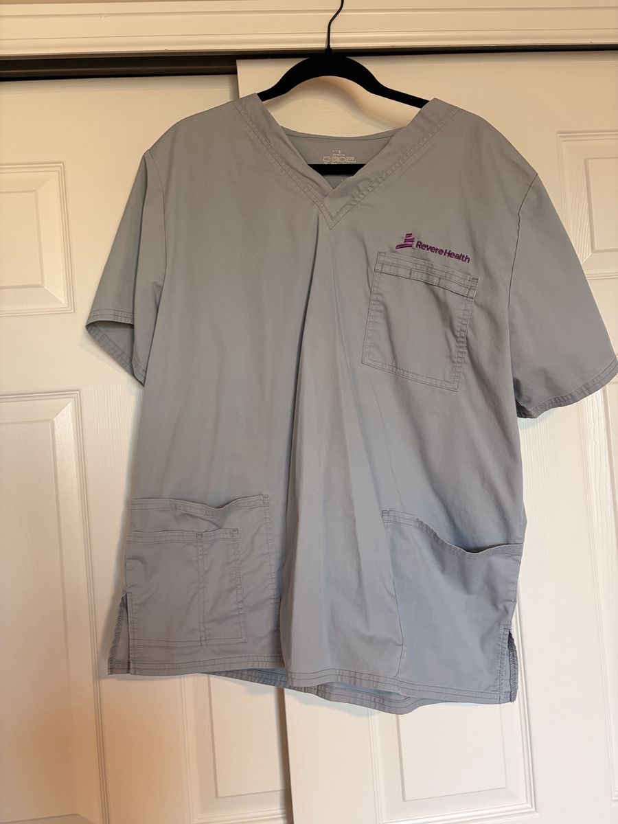 Revere Health Gray Scrub Set (Top & Bottom) Size L with Pockets - Damaged Pants