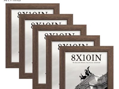 NEW KissNow 8x10 Picture Frame 5-Pack - Brown Wooden Frames with Tempered Glass