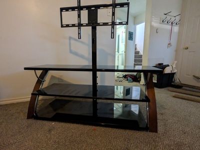 Black Glass TV Stand with Mount - Sleek Entertainment Center for Flat Screen TVs