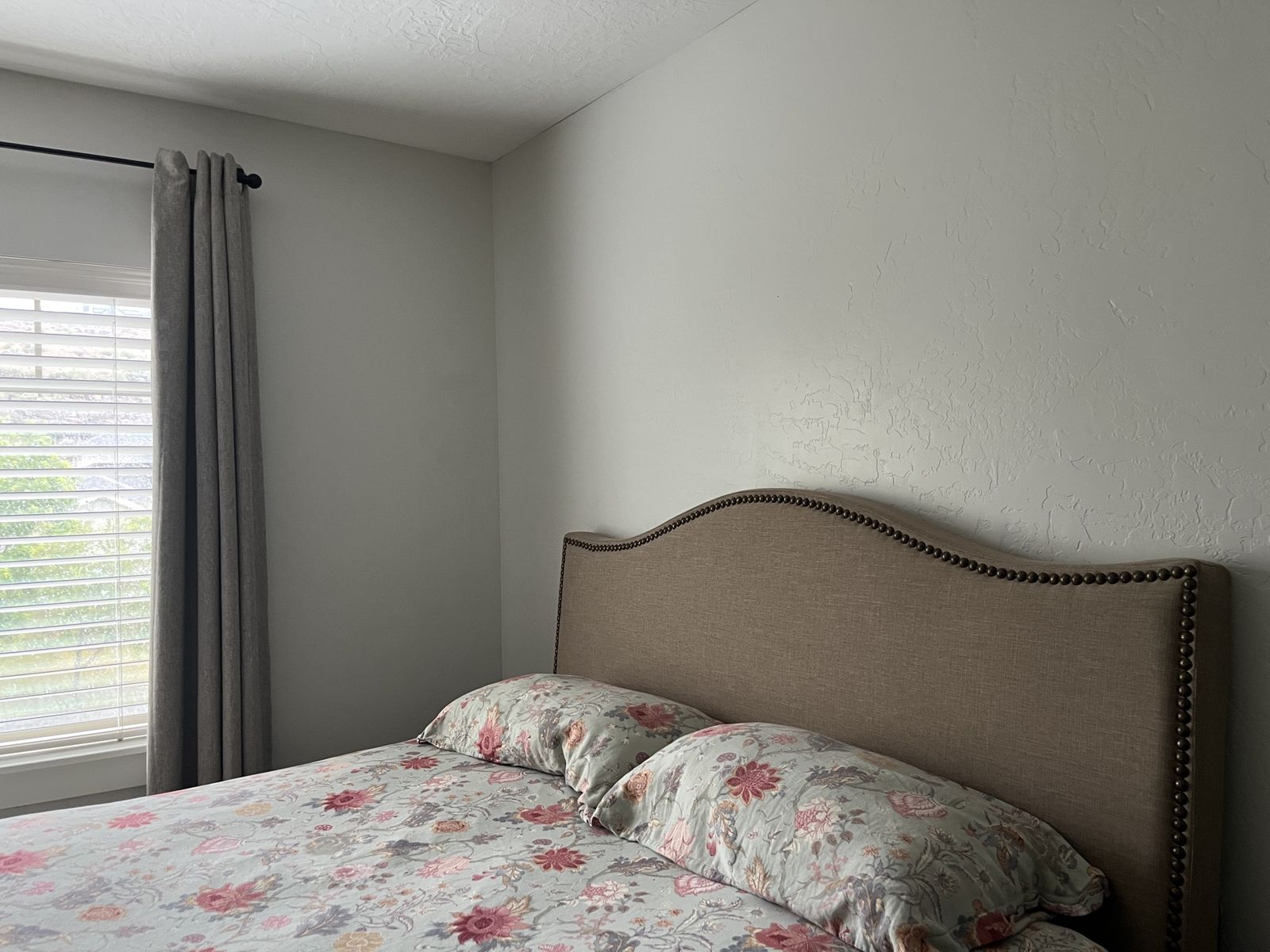 Brass-Studded Natural Linen Queen Headboard