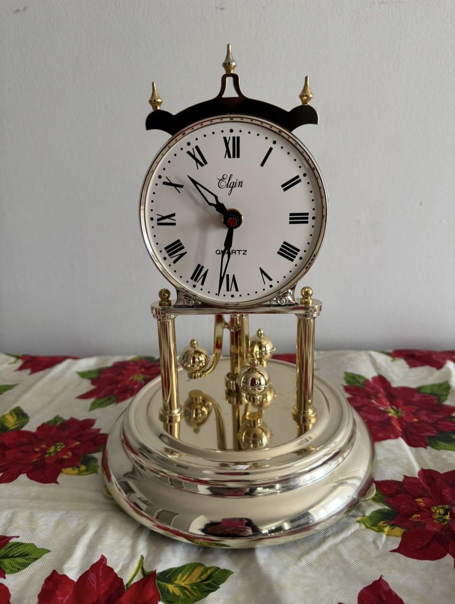 Vintage Elgin Glass Dome Rotating Pendulum Quartz Anniversary Clock