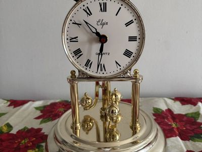 Vintage Elgin Glass Dome Rotating Pendulum Quartz Anniversary Clock