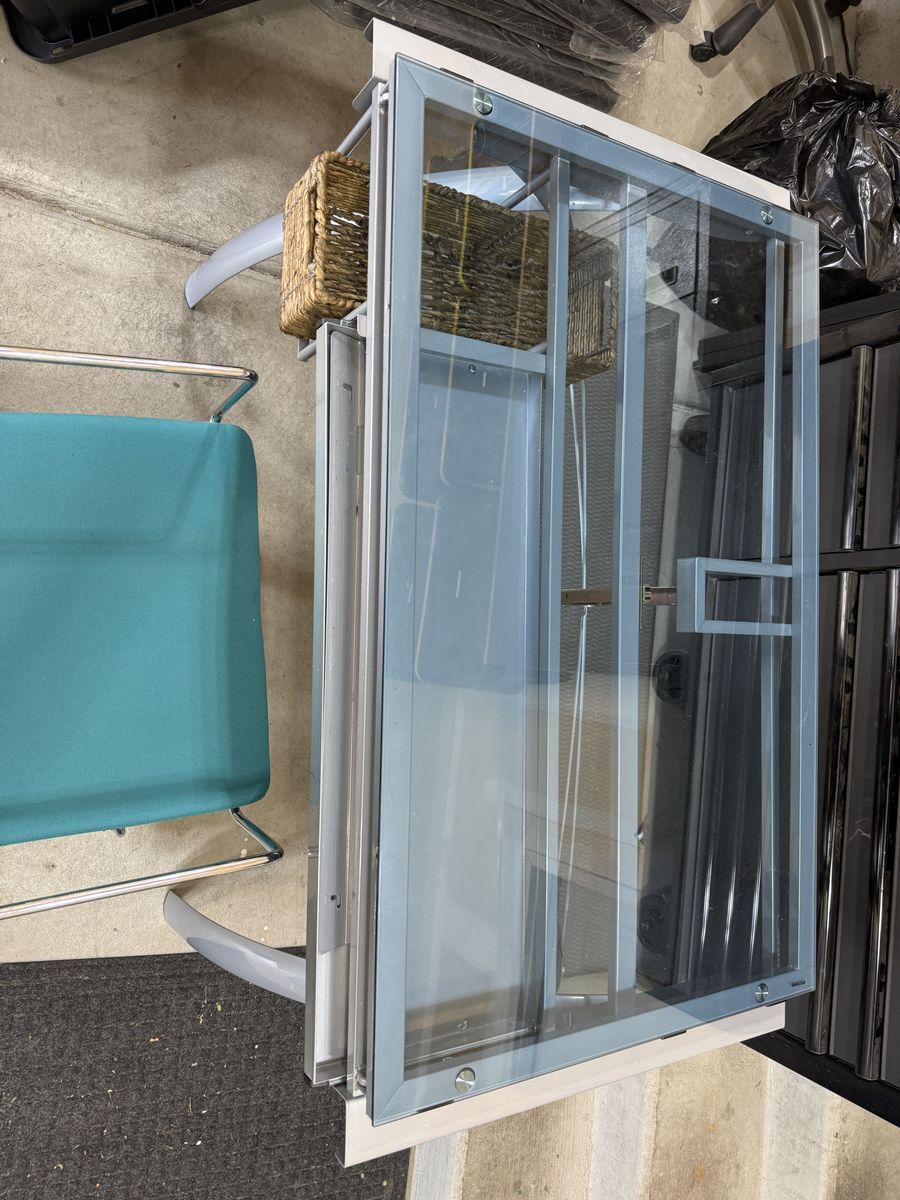 Glass architect's desk and chair