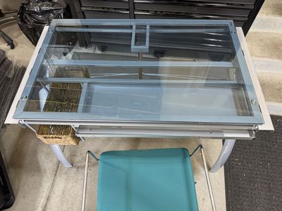 Glass architect's desk and chair