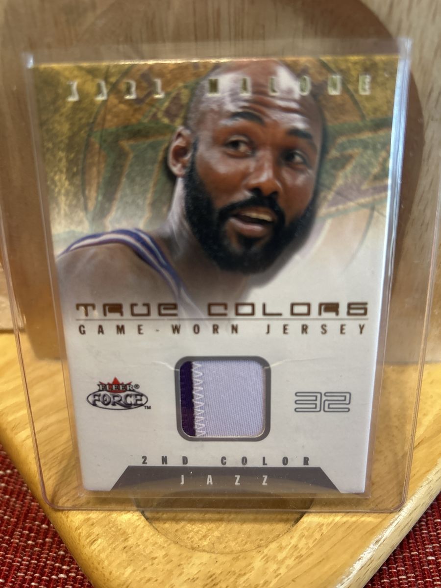 Karl Malone 2001-02 Fleer Force True Colors Game-Worn Jersey Patch Card #32 Jazz NBA ( WOW 2-Colors !!! )