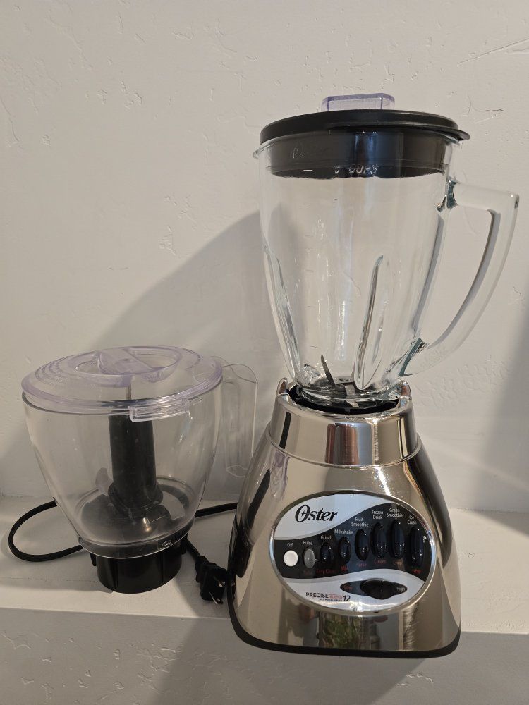 Oster Precise Blend 12 All Metal Drive Blender - 6 Cup Glass Jar and Food Processor, Multiple Speeds & Settings