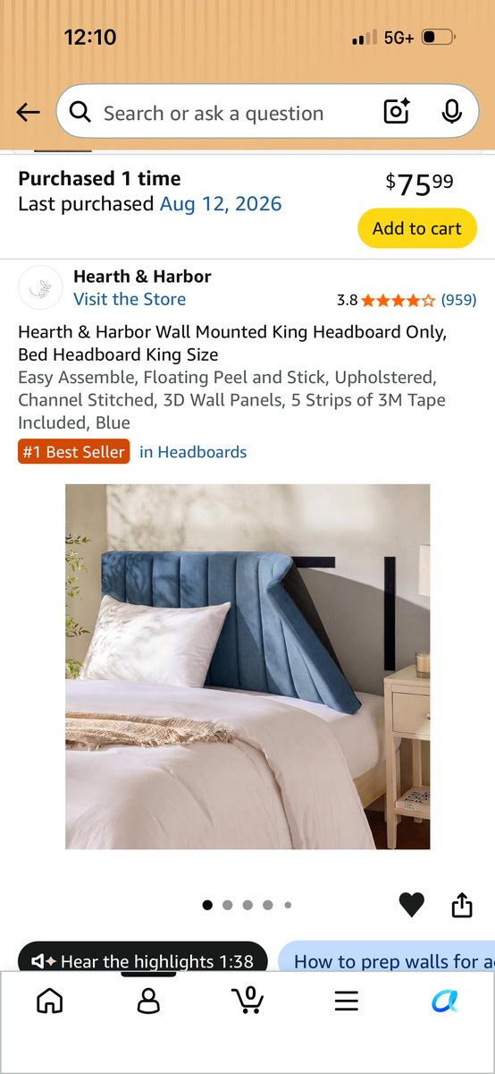 King sized wall mount headboard
