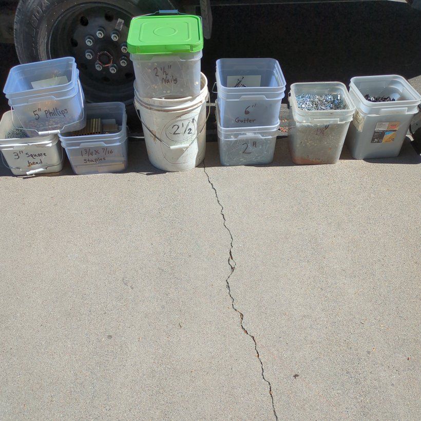 Assorted fasteners. $20.00 per bucket.