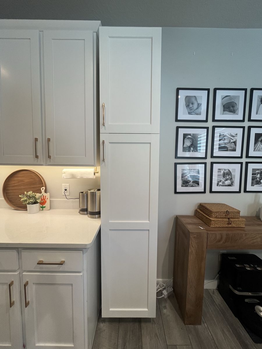 White Tall Pantry Kitchen Cabinet with Shaker Doors
