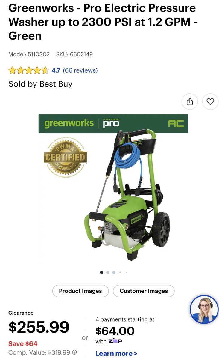 Greenworks Pro 5110302 Electric Pressure Washer - 2300 PSI, 1.2 GPM, Green Unused.