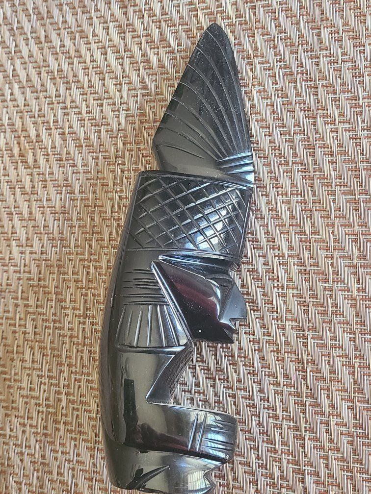 Vintage Hand-Carved Black Obsidian or Ebony Kris Keris Dagger Handle/Hilt