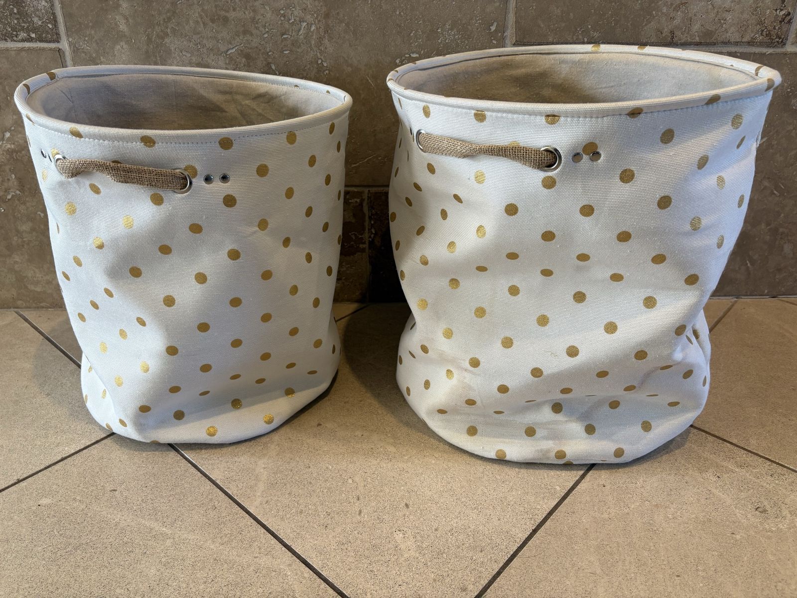 2 Nesting Hampers or Storage w/ Gold Polka Dots