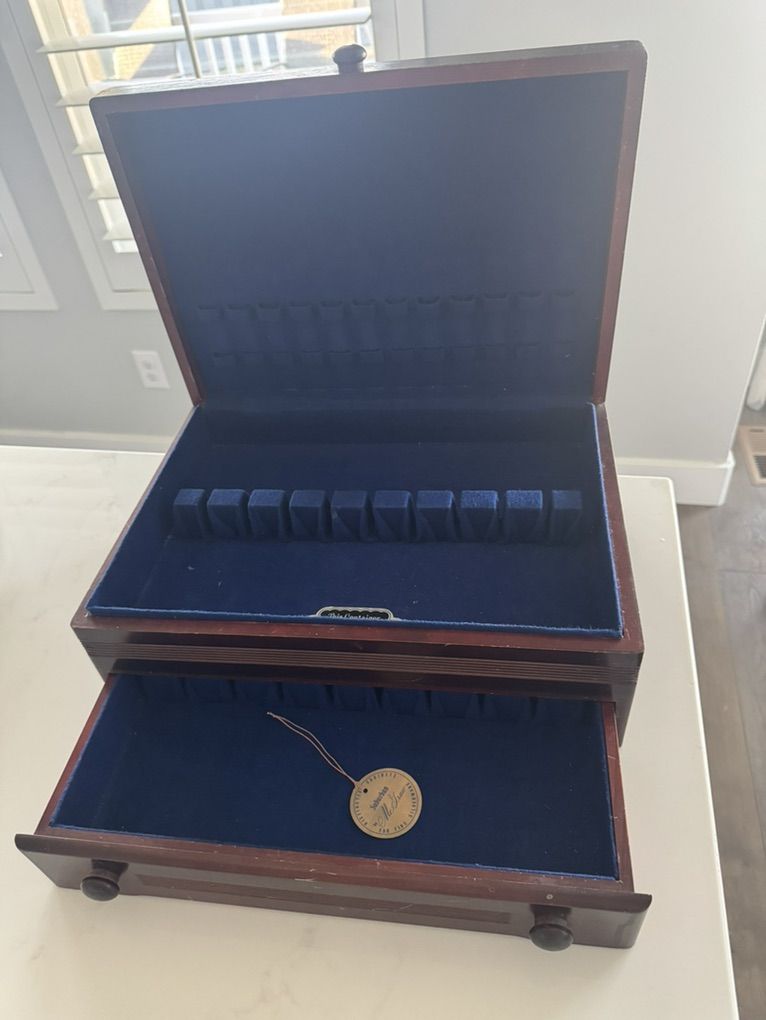 Vintage Wooden Silverware Chest with Drawer