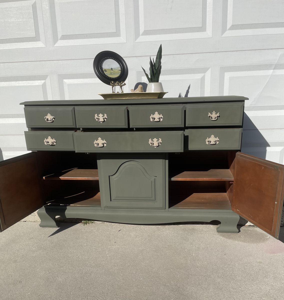 Olive Green Dresser With Cupboards