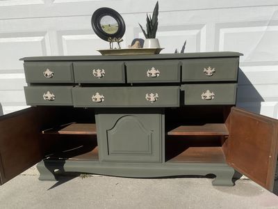 Olive Green Dresser With Cupboards