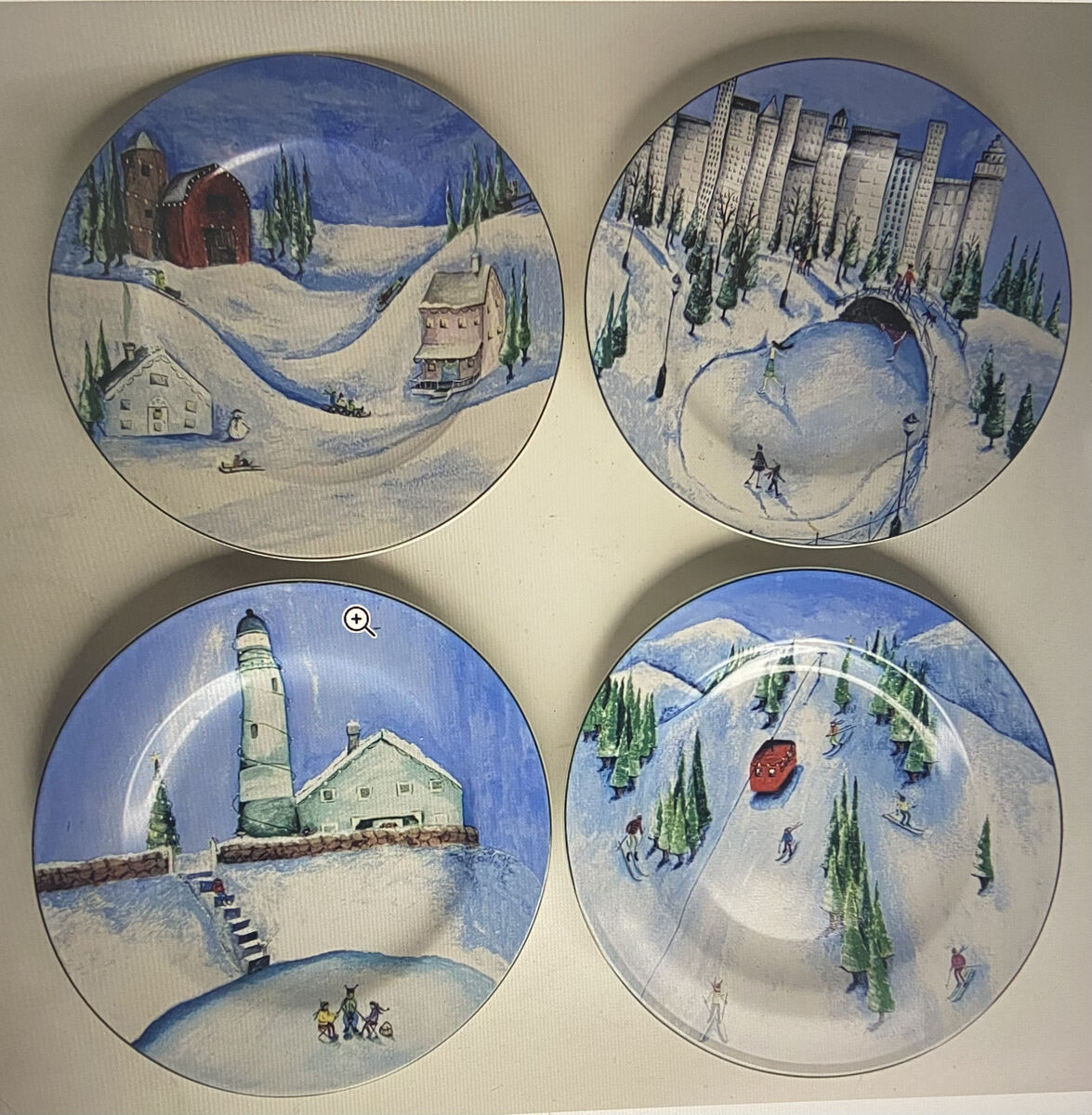 Set of 4 Sakura Winter Scene Salad/Appetizer Plates by Debbie Taylor Kerman