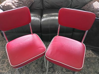Red Retro Chrome Dining Chairs - Set of 2, Mid-Century Style, Vinyl Upholstery