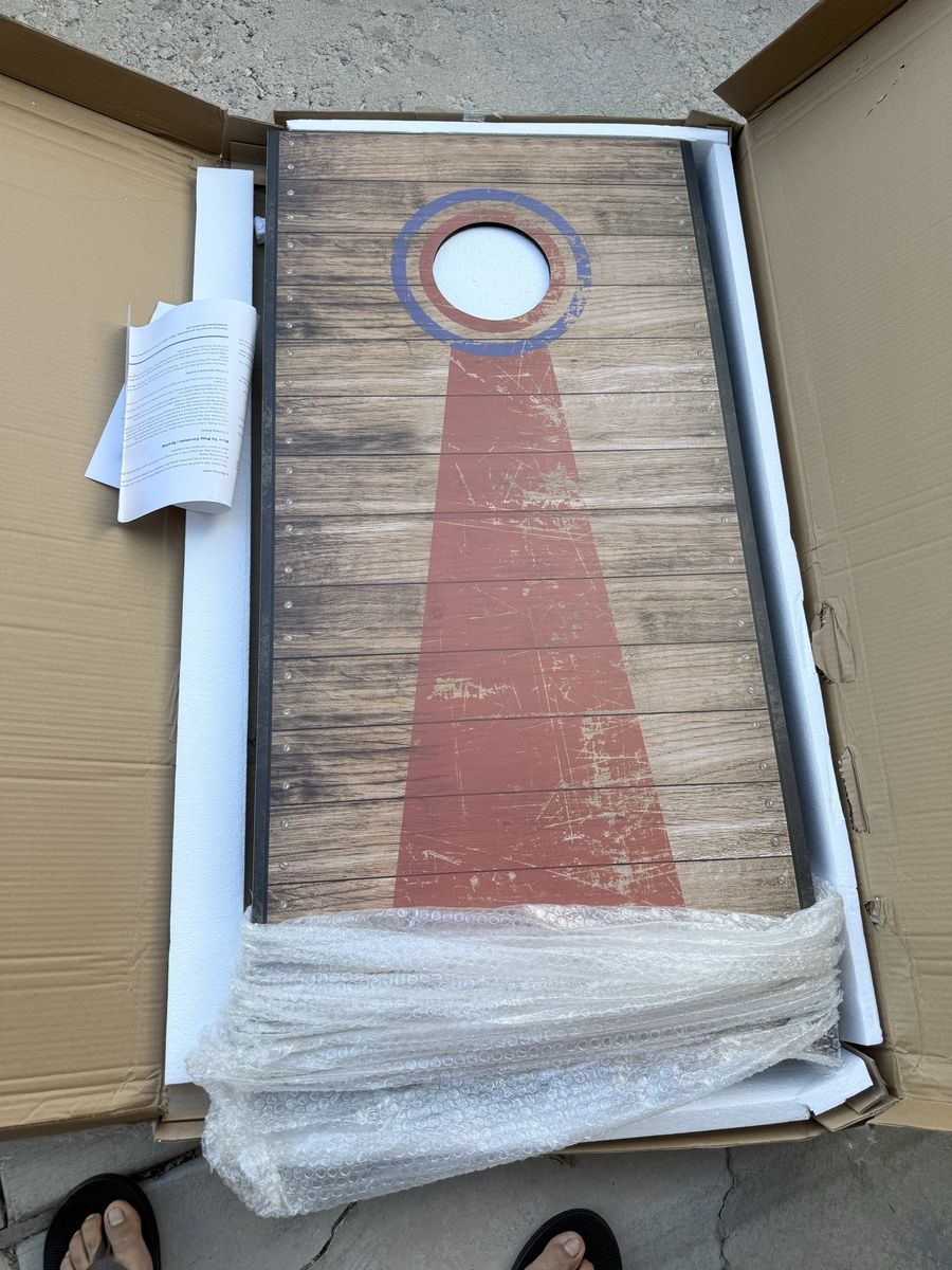 Unbranded Wood Grain Cornhole Board with Red and Blue Target Design - Single Board brand new still in box