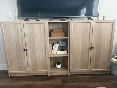 IKEA Billy Bookcases/Cabinets with Doors - Light Wood Finish