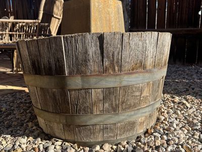 Whiskey barrel flower pots