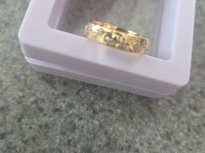 Gold colored sterling silver Band Ring with Small Stone Accents in Display Box