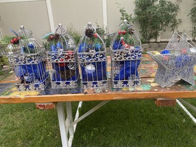 Decorative Silver Bird Cages & Star Baskets - Holiday Decor Set, 6 Pieces