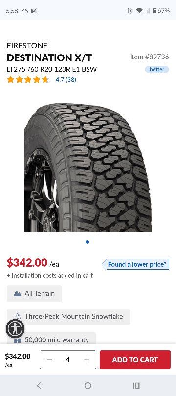 Firestone Destination X/T LT275/60 R20 All-Terrain Tire 50k Mile Warranty 3-Peak Rated