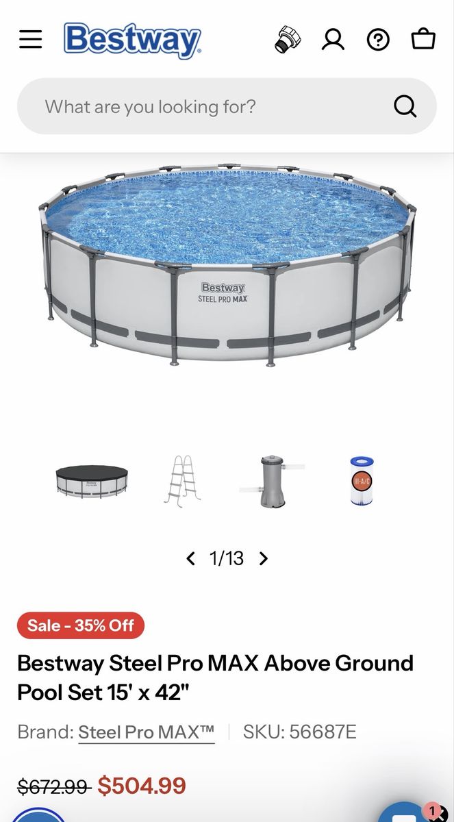 Bestway Steel Pro MAX Above Ground Pool Set - 15' x 42" Round, Filter Pump & Ladder