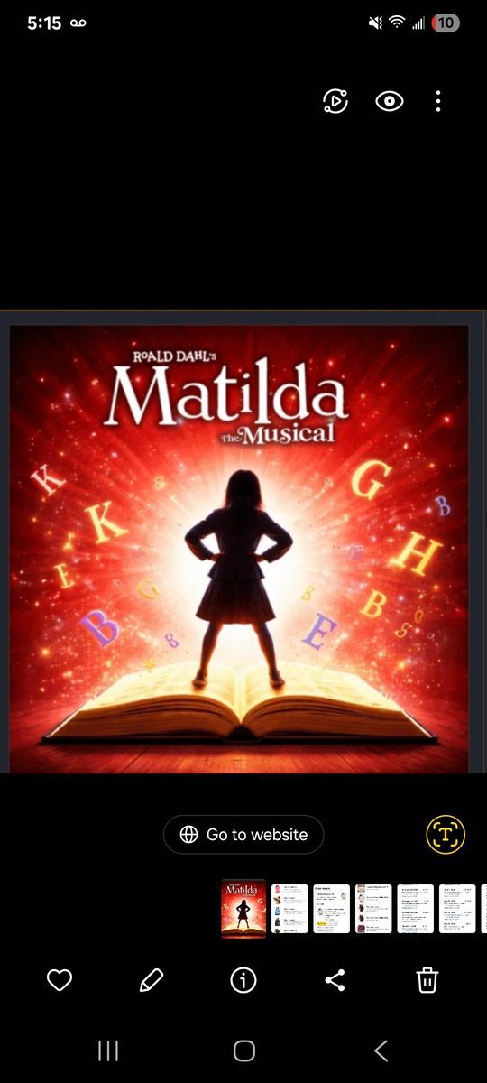 4 tickets to Matilda at The SCERA outdoor theater