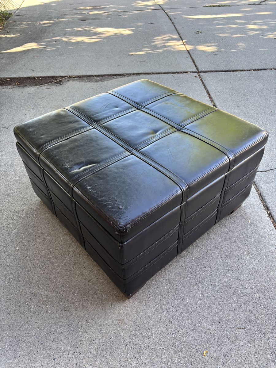 Dark Brown Faux Leather Ottoman with Storage