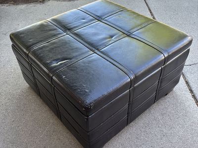 Dark Brown Faux Leather Ottoman with Storage