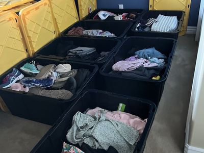 Multi-Item Garage Sale Bins - Clothing, Shoes & Misc