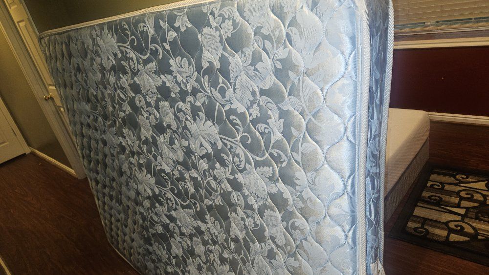 Used Queen Size Mattress - Blue Floral Pattern, Quilted Top